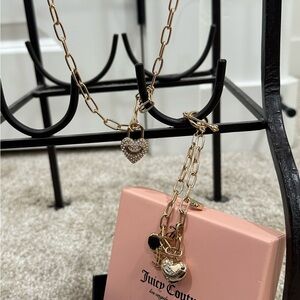 Excellent Juicy Couture Gold Heart Charm Necklace and bracelet
